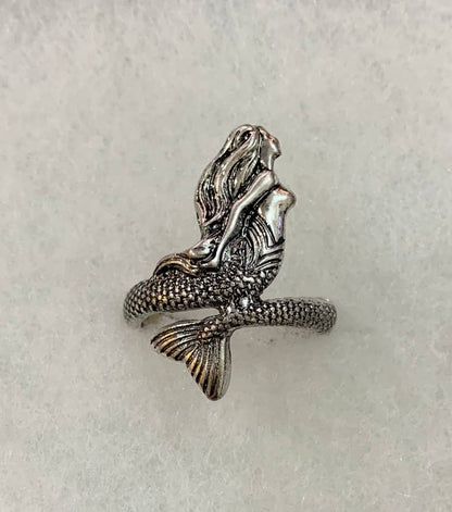 Burnished Silver Mermaid Metal Stretch Ring