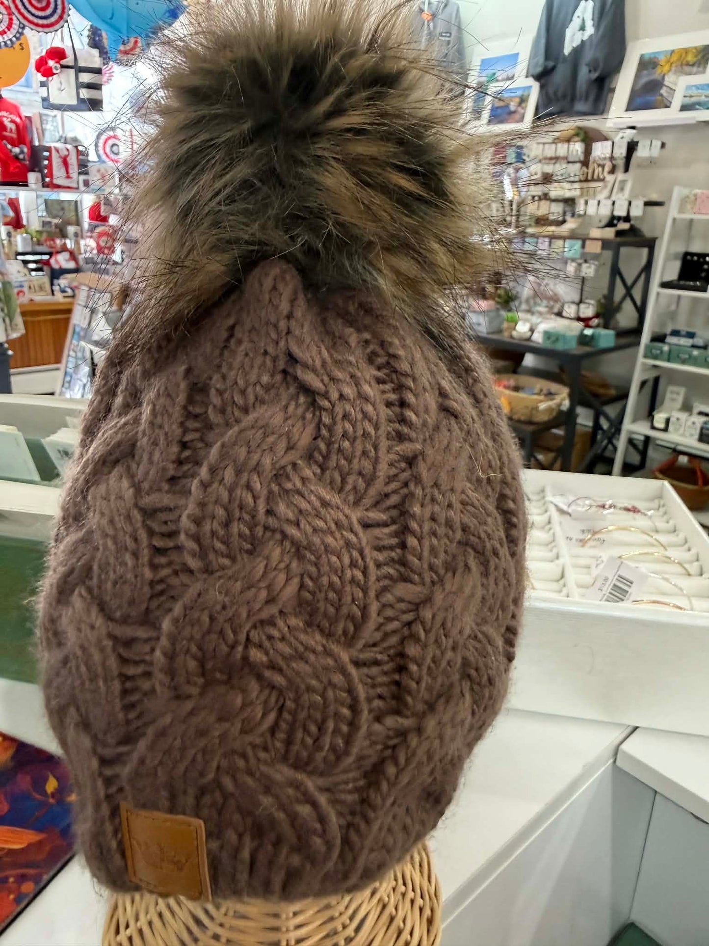 Winter Beanie with Faux Fur Pom