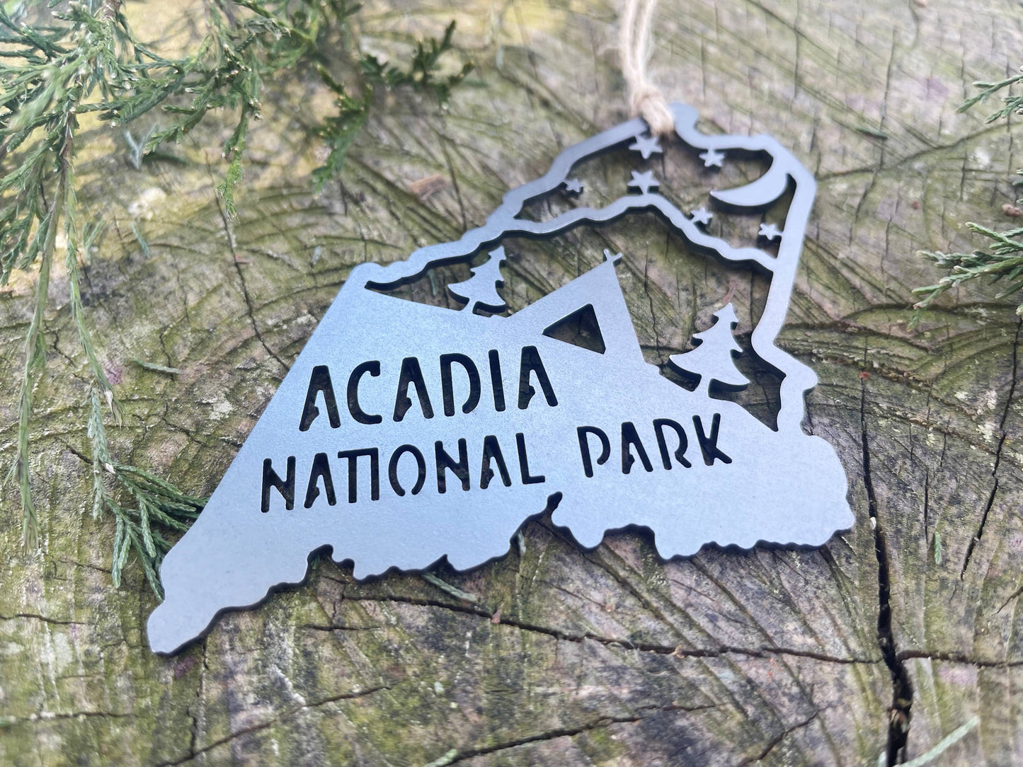 Maine State Acadia National Park Tent Raw Steel Ornament