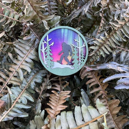 Northern Lights Bigfoot - Round Magnet