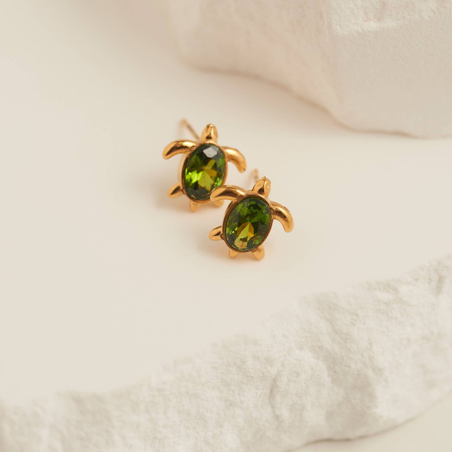 Waterproof Earrings Turtle Studs Green Cubic Zirconia