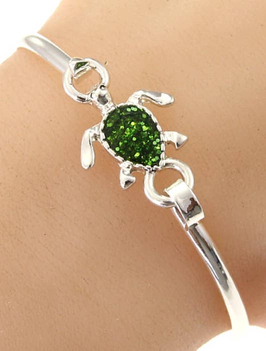 Glitter Green Metal Casting Bangle Bracelet