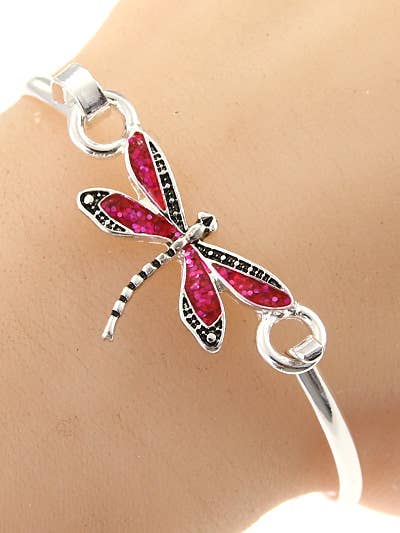 Pink Dragonfly Bangle Bracelet