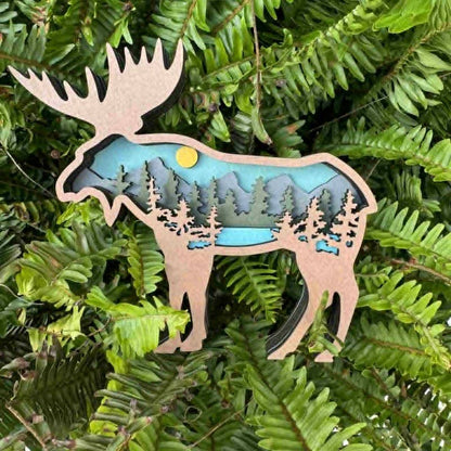 Layered Mountain Moose Ornament