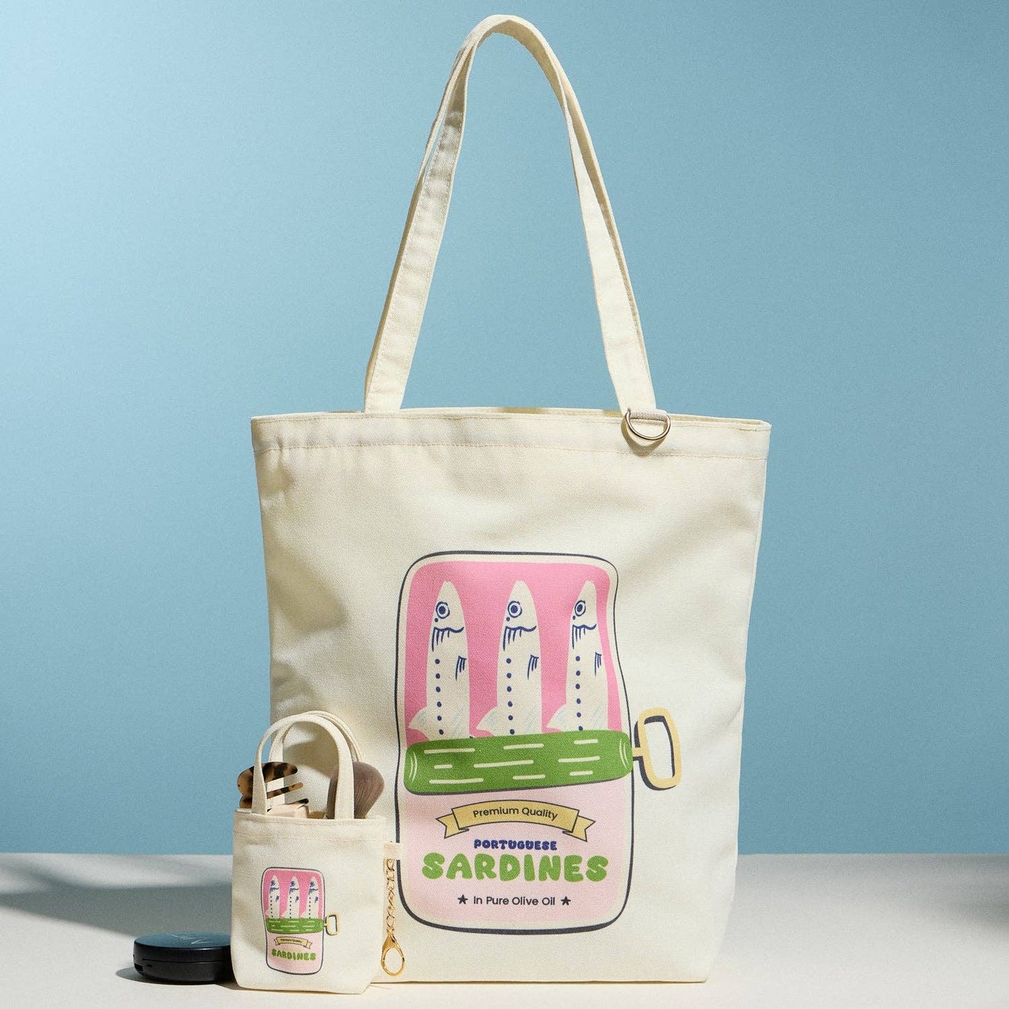 Canvas Retro Sardine Graphic | Mini Bag Charm