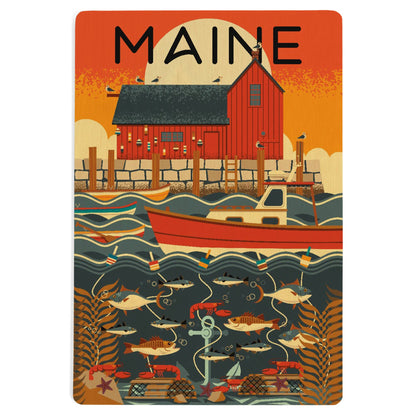 WOOD POSTCARD Maine, Nautical Geometric