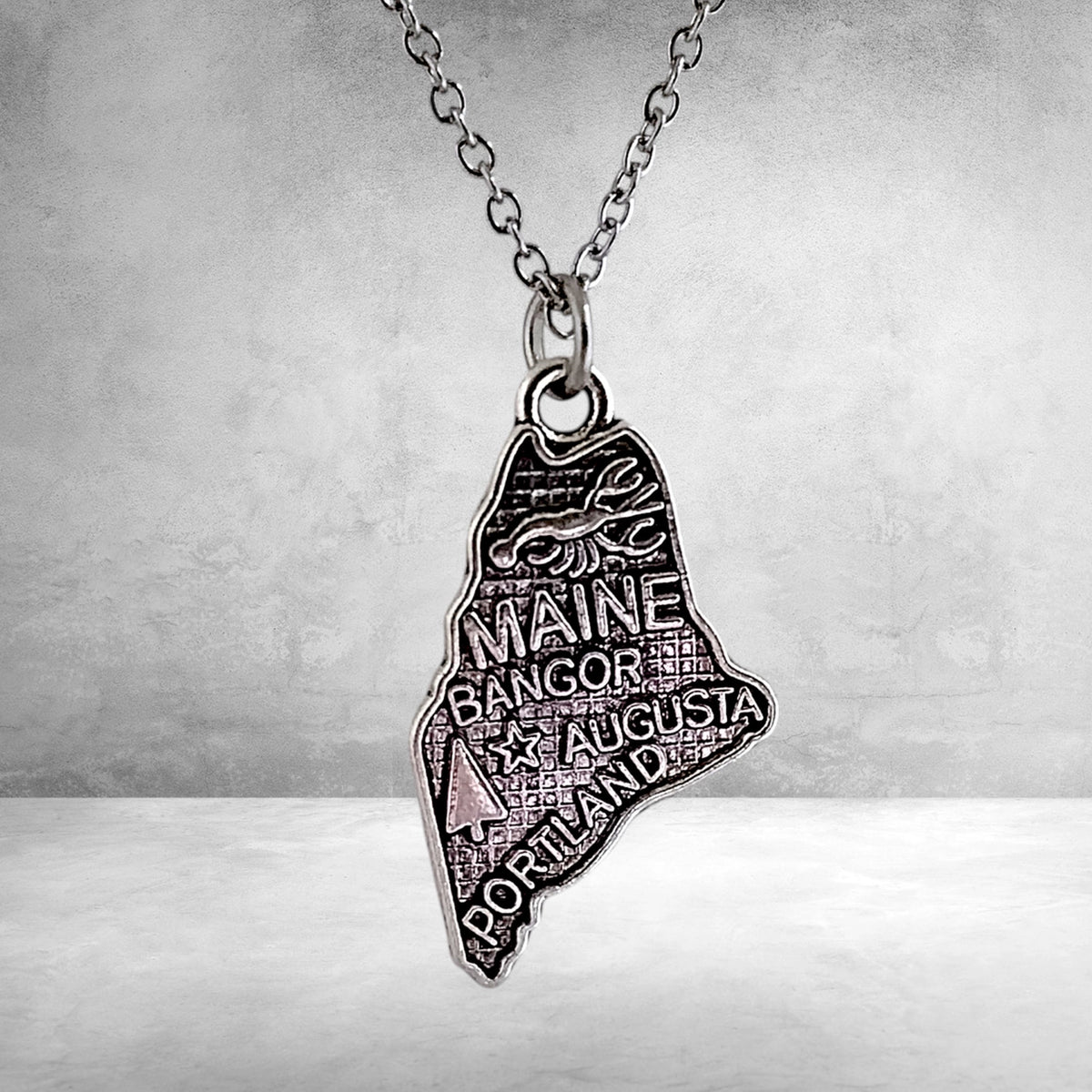 State Map of Maine Charm Necklace