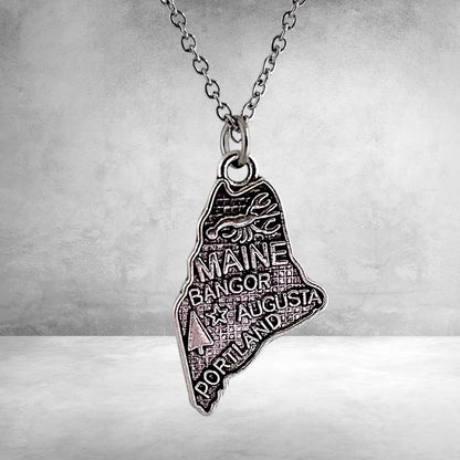State Map of Maine Charm Necklace