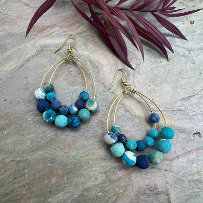 Aasha Aqua Teardrop Kantha Boho & Handcrafted Earrings
