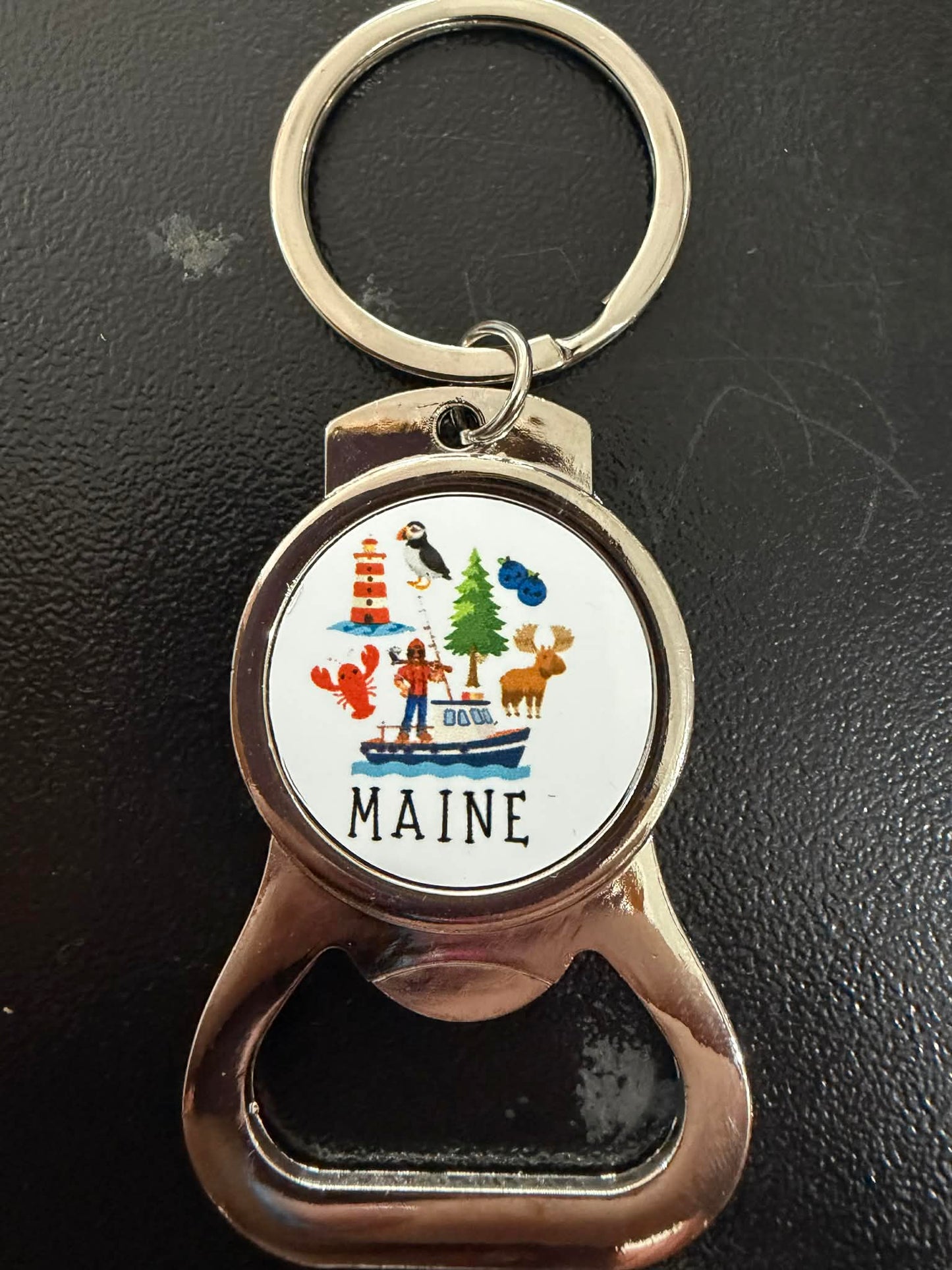 Maine themed keychain with bottle opener
