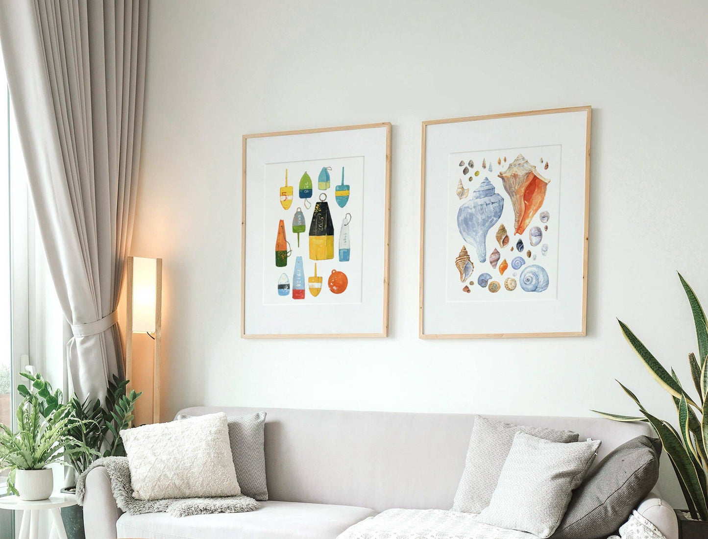 Lobster Buoys Watercolor Painting, Colorful Nautical Print