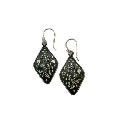 Handcrafted Silver Patina Black Vine Earrings