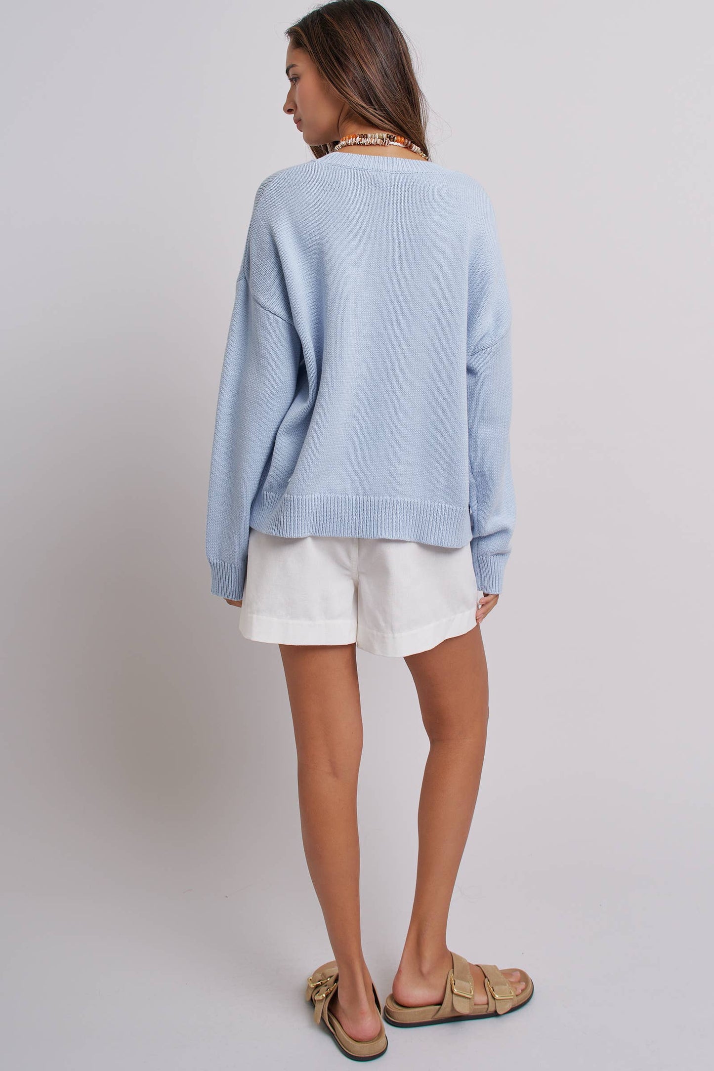 Graphic Oversized Drop-Shoulder Knit Sweater