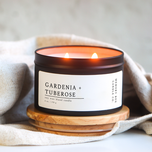 Gardenia + Tuberose - 6 oz. Matte Black Soy Candle Tin