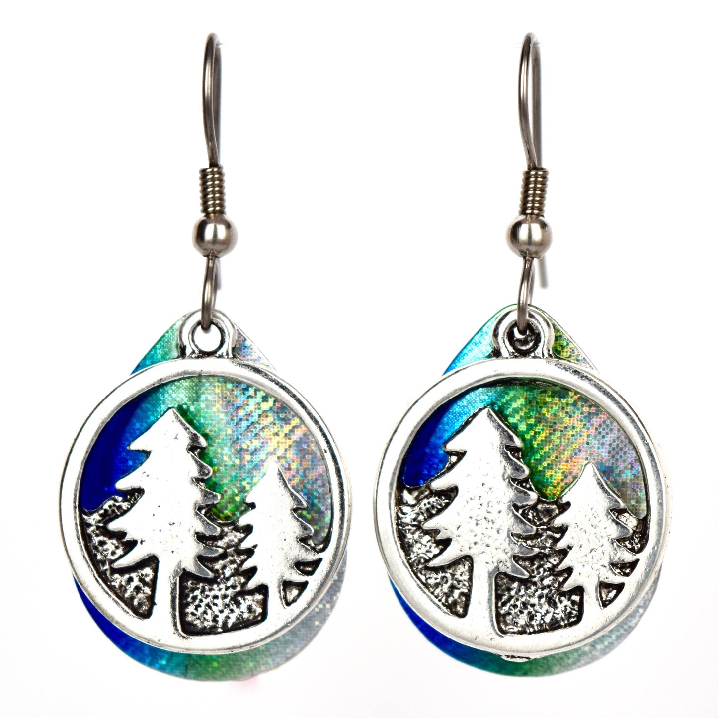 Blue Green Forest Earrings Handmade Aurora NorthernLights