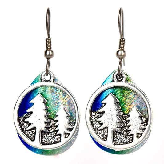 Blue Green Forest Earrings Handmade Aurora NorthernLights