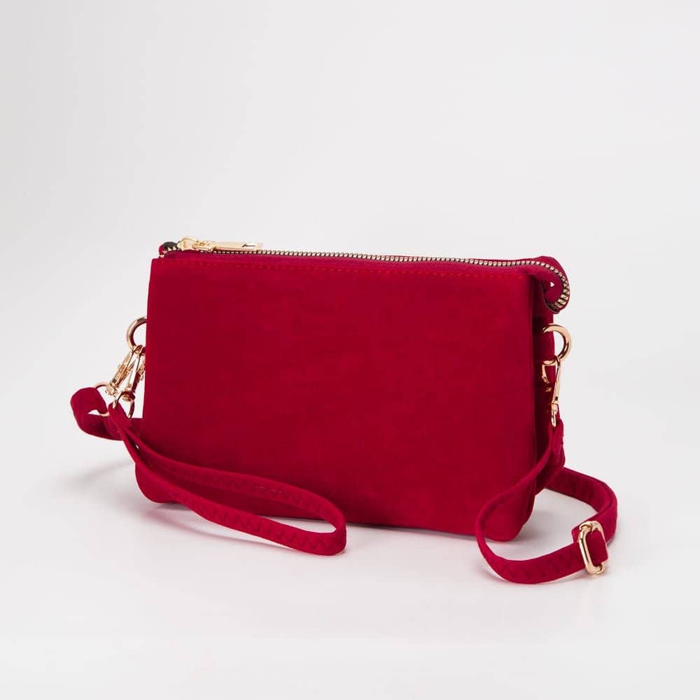 Stacey Faux Suede 3 compartments Crossbody Bag