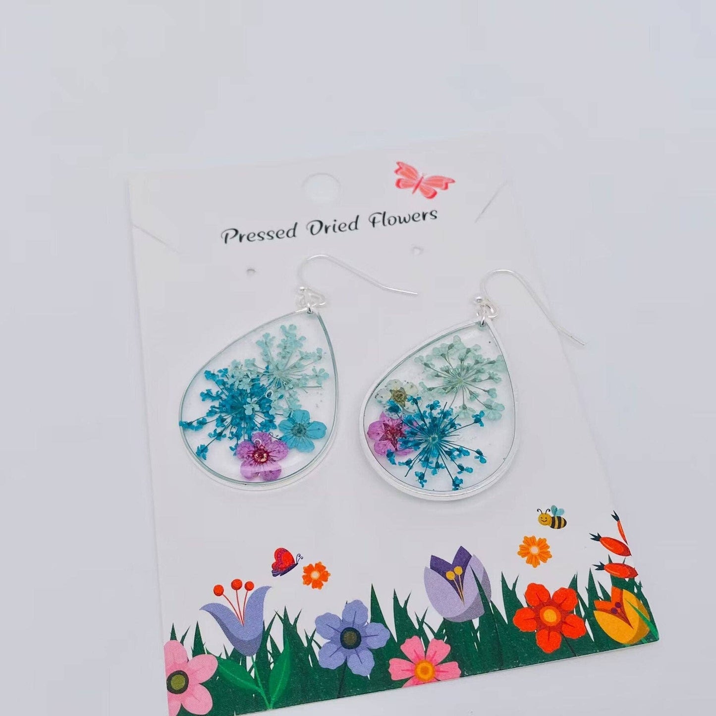 Queen Anne's Lace & Daffodil Flowers Teardrop Earrings