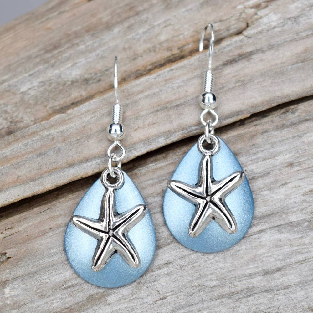 Blue Starfish Earrings Sea Life Beach Jewelry Handmade