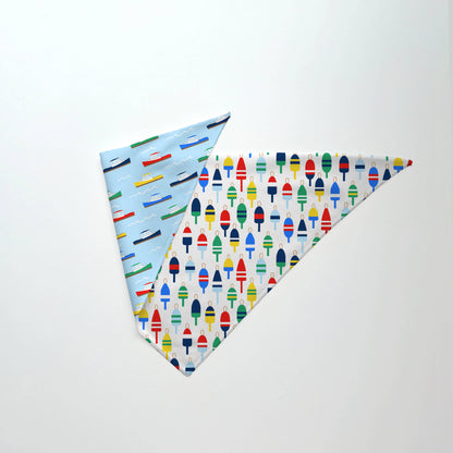 Lobster Boats and Buoys Reversible Tie-On Dog Bandana