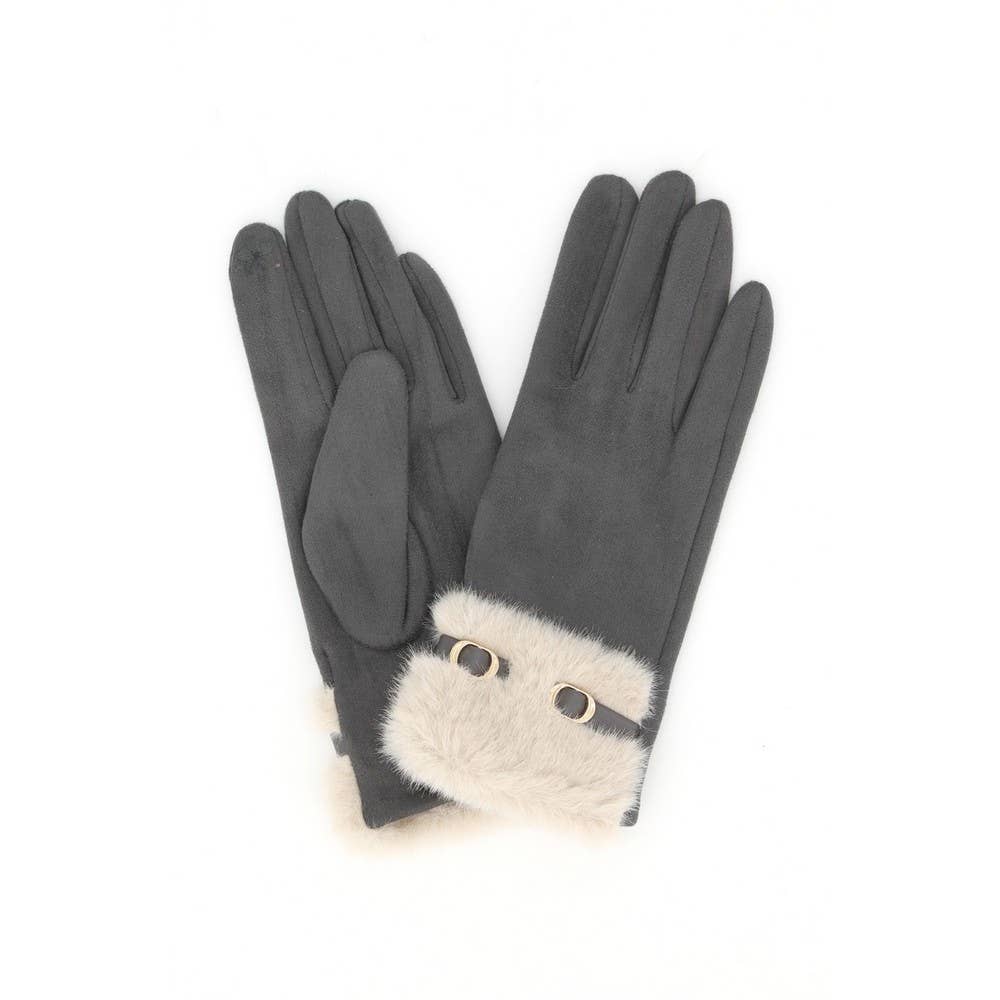 Fur Band Buckle Accent Touchscreen Gloves