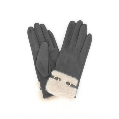Fur Band Buckle Accent Touchscreen Gloves