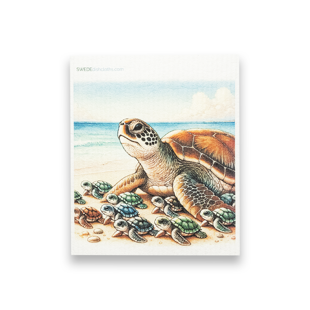 Swedish Dishcloth Momma Turtle with kids