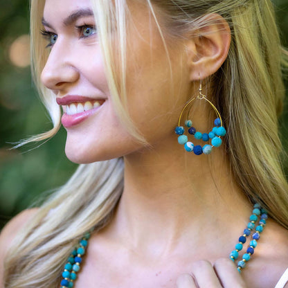 Aasha Aqua Teardrop Kantha Boho & Handcrafted Earrings