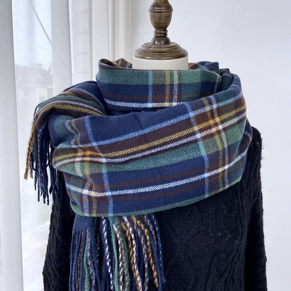 Plaid Winter Scarf-Vintage Tassel Shawl for Women
