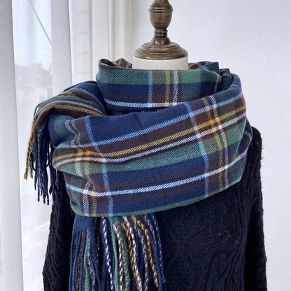 Plaid Winter Scarf-Vintage Tassel Shawl for Women