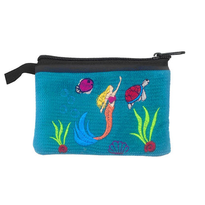 Embroidered Mermaid Sea Life Coin Purse