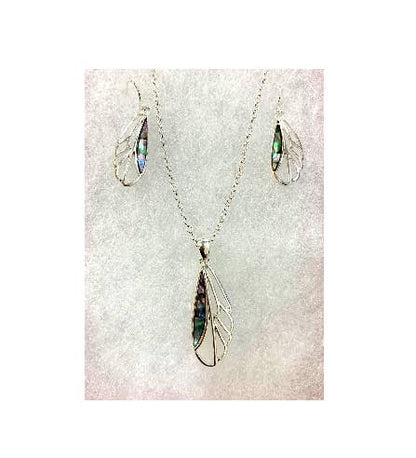Small Dragonfly Wing Silver Abalone Necklace Set
