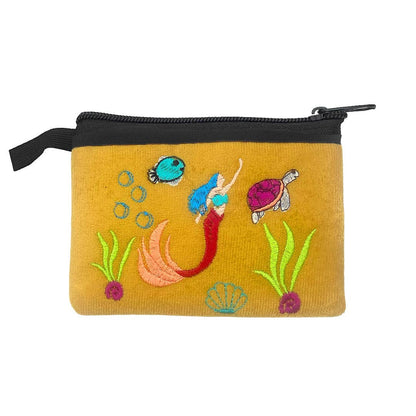 Embroidered Mermaid Sea Life Coin Purse