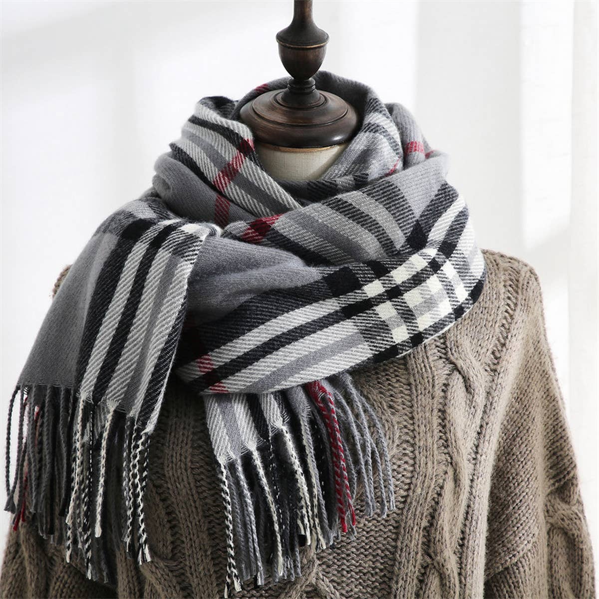 Plaid Faux Cashmere Scarf -