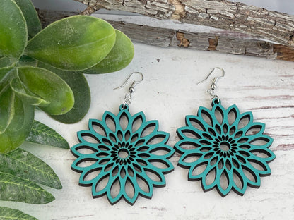 Starburst Mandala Wood Handcrafted Lightweight Earrings