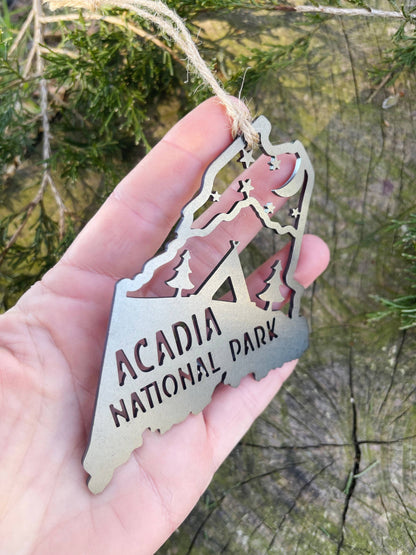 Maine State Acadia National Park Tent Raw Steel Ornament