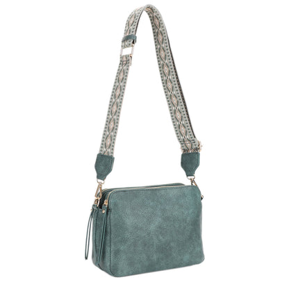 Mila 3 Compartment Crossbody Bag With Guitar Strap