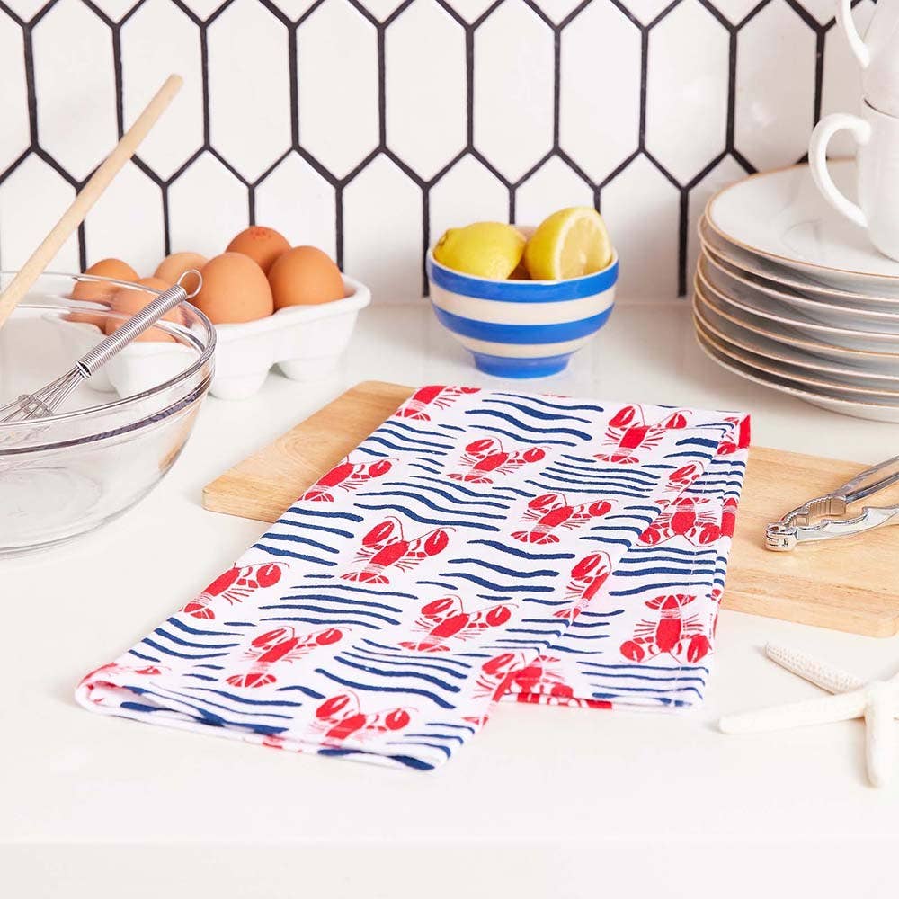 Lobster Waves Cotton Kitchen Towels