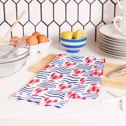 Lobster Waves Cotton Kitchen Towels