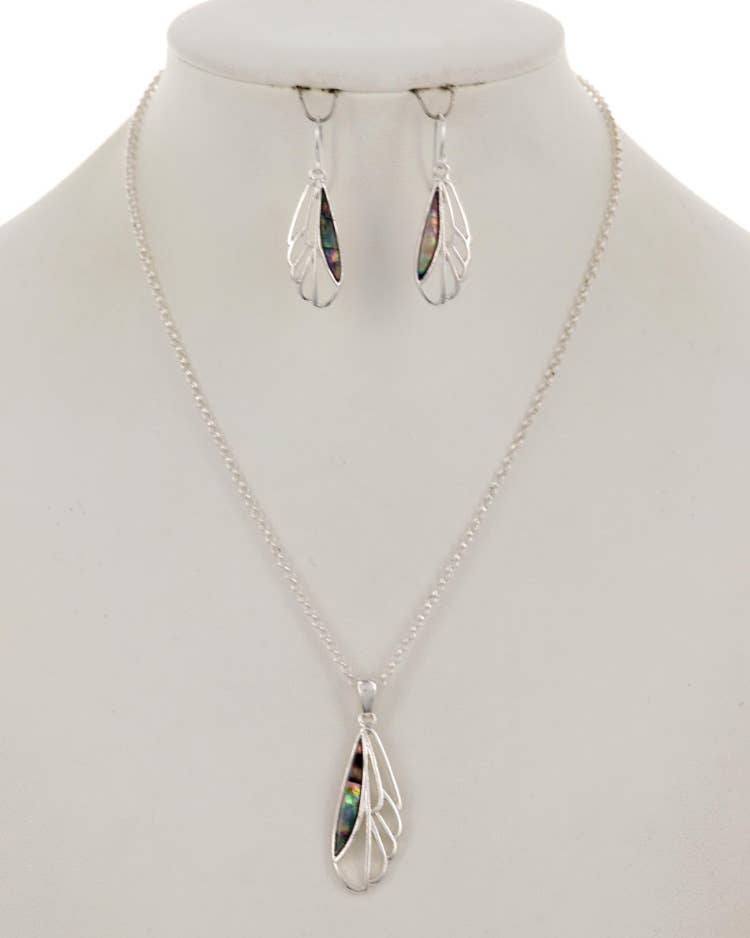 Small Dragonfly Wing Silver Abalone Necklace Set