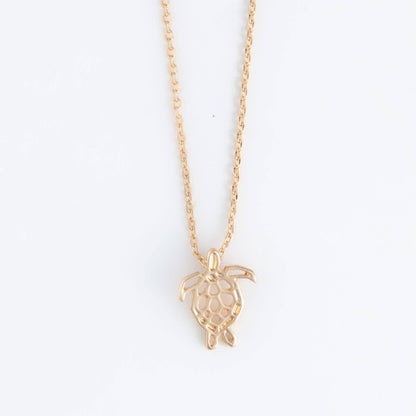 Gold Sea Turtle Icon Pendant Necklace