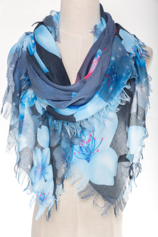 Gray & Blue Cherry Bloom Scarf