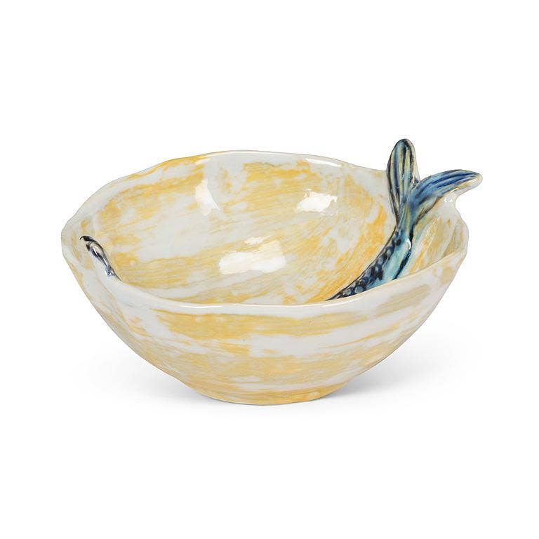 Round Slim Fish Small Bowl-Blue & Yellow-5"D