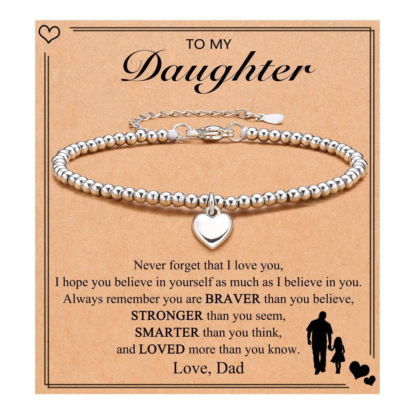Heart Charm Stainless Steel Bracelet with Blessing Cards