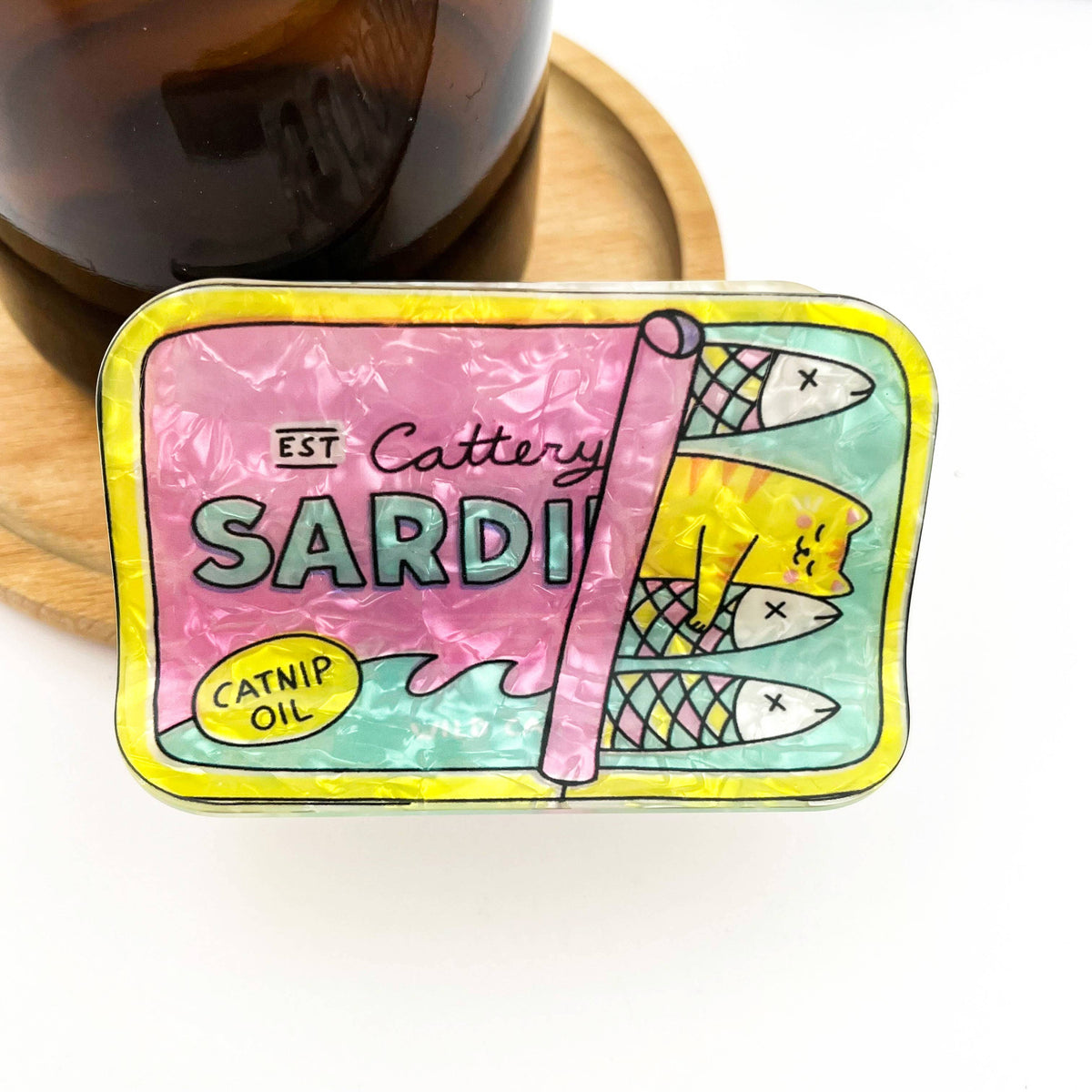 Sardine Can Hair Claw Clip with Cat Design