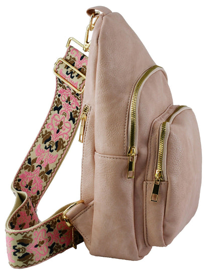 Zipper Crossbody Bag with Boho Strap