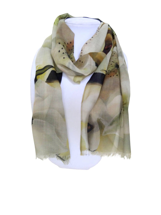 Wool Neutral Scarf -  Warm - Garden Lover Scarf 15"x60"