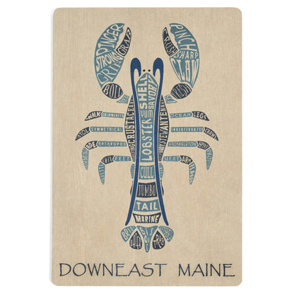 WOOD POSTCARD Maine, Blue Lobster, Typography