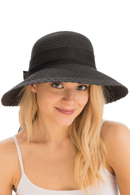 Burlap Ribbon Scallop Derby Sun Hat with Chin Strap