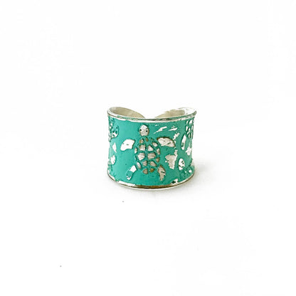 Handcrafted Mint Green Sea Turtle Patina Ring